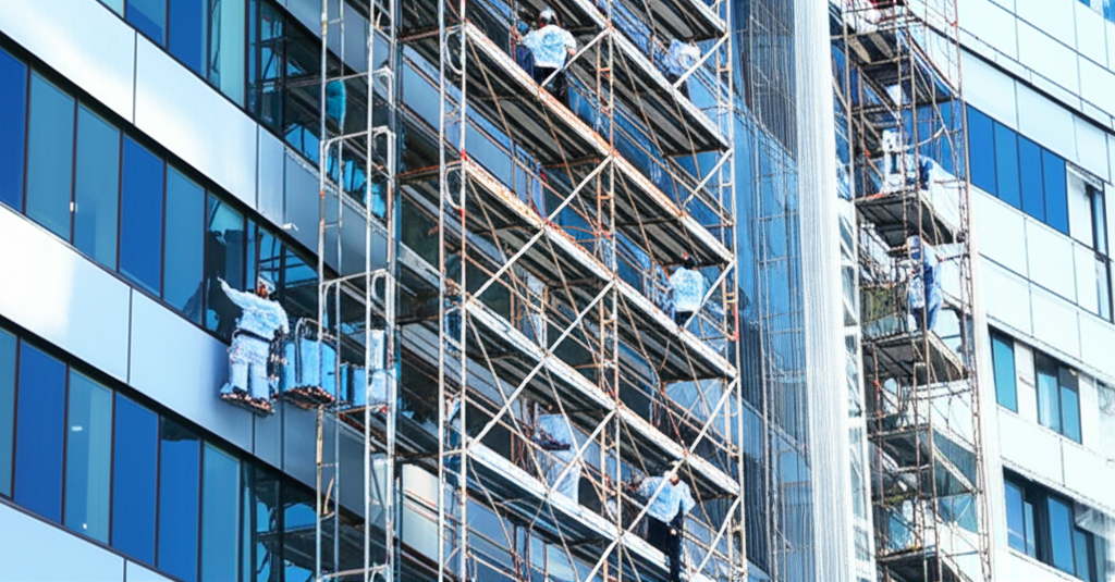 Professional commercial painters working on a large industrial project in Long Island